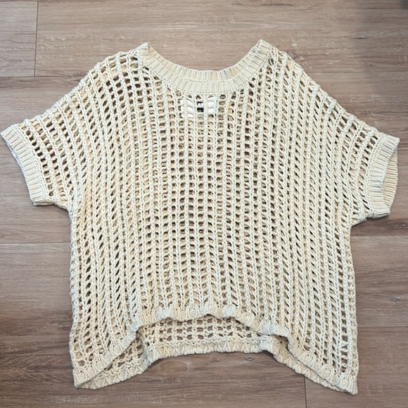 HYFVE Open Stitch Boxy Sweater Beige Crochet Knit Pullover Sweater Top Women's S - Picture 4 of 9